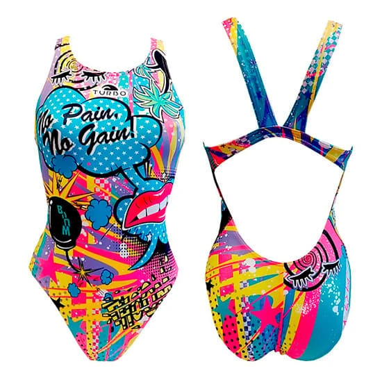 Turbo Crazy Comic Damen Badeanzug Wide Strap Blau 3 Turbo Crazy Comic Damen Badeanzug Wide Strap Blau