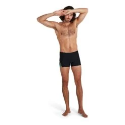 Speedo Allover V Aquashort Badehose Schwarz/limettengrün